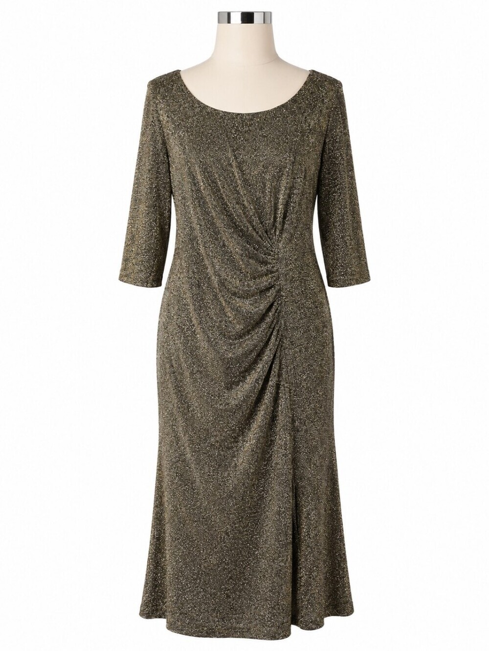 Ignite Evenings NWT Metallic Gold Sparkle Ruched Stretch Formal Dress 14W Party
